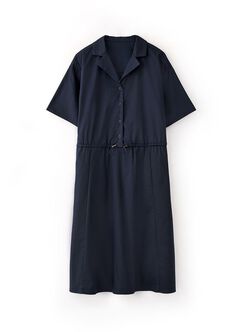 Collared Tie Waist Maternity & Nursing Short Sleeve Dress, Navy, hi-res