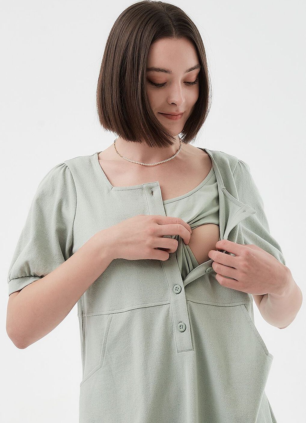 Buttoned Square Neck Maternity & Nursing Short Sleeve Dress, , hi-res image number 1