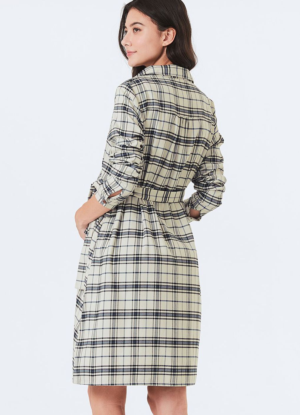 Classic Plaid Maternity & Nursing Shirt Dress, Cream, hi-res image number 4