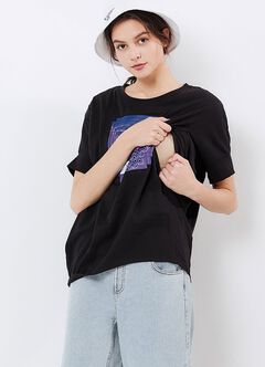 Disney Lag Minnie Maternity & Nursing Top, Black, hi-res