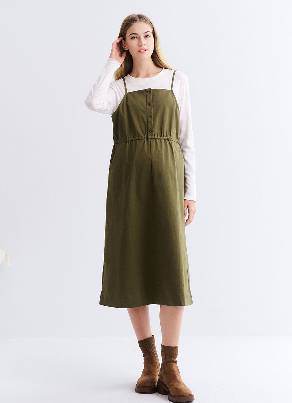 2 in 1 Maternity & Nursing Spliced Dress, Olive, hi-res image number 0
