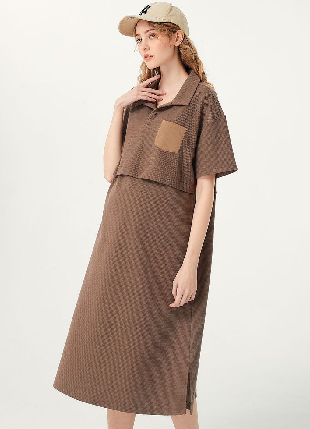 Waffle M&N Polo Dress, Mink, hi-res image number 0