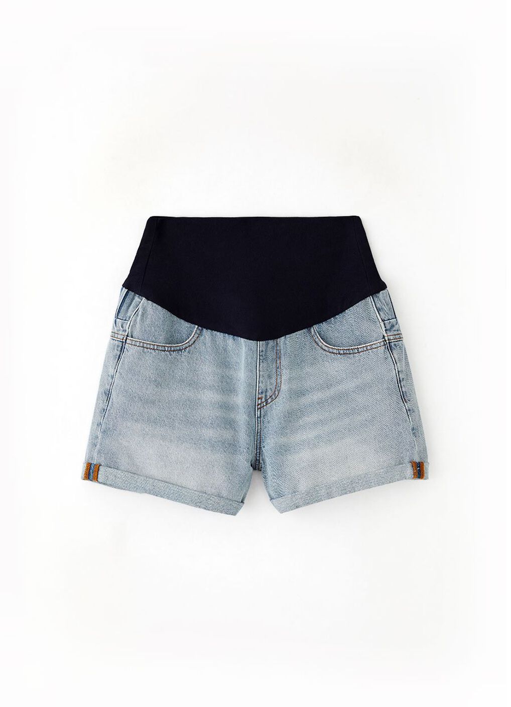 Cuffed Maternity Denim Shorts, Light Blue, hi-res image number 6