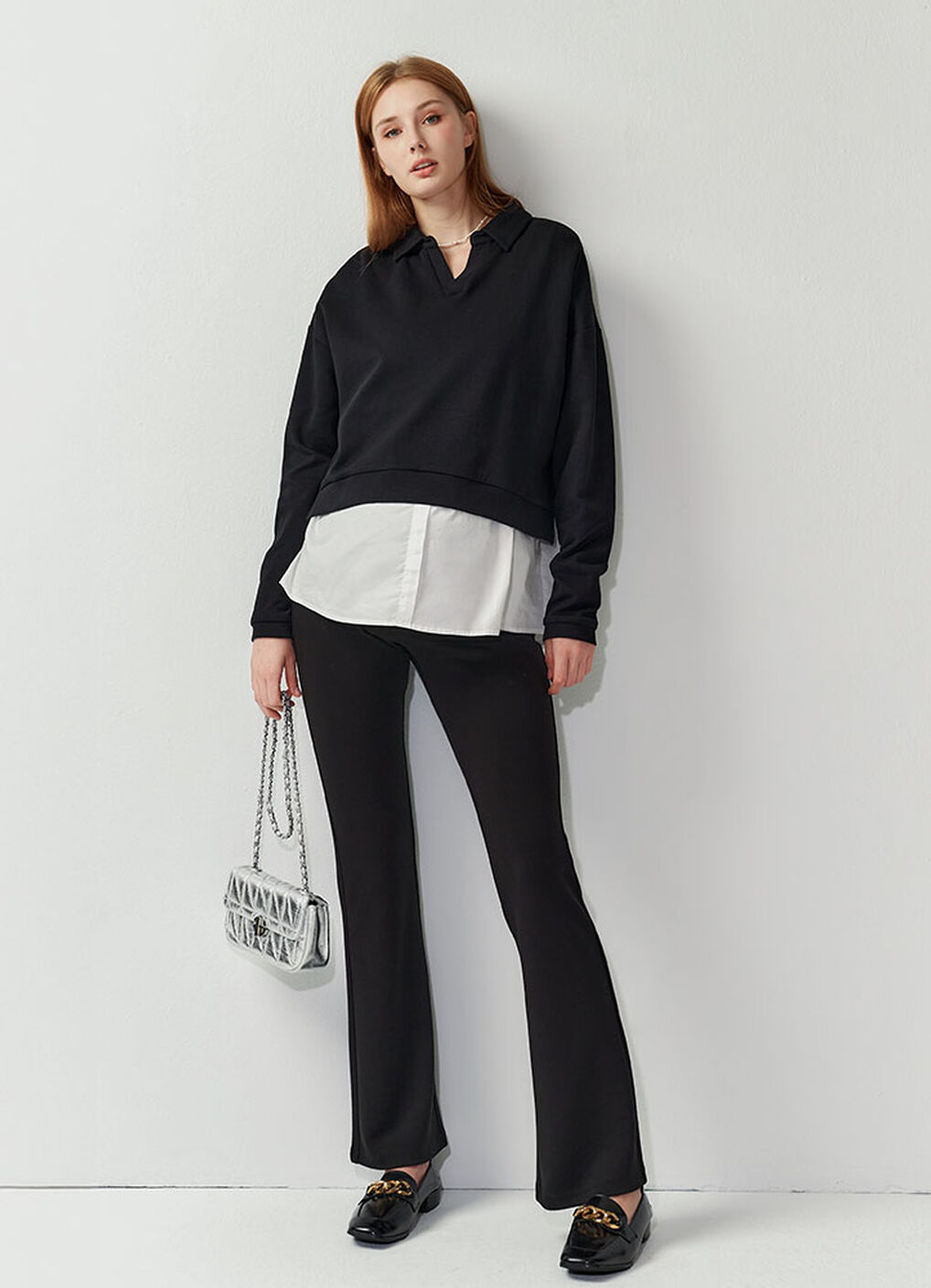 Skipper Collar 2 in 1 Maternity & Nursing Layered Jumper, Black, hi-res image number 1