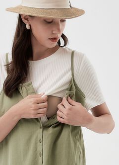 Buttoned Short Sleeve Maternity & Nursing Dress, Olive, hi-res
