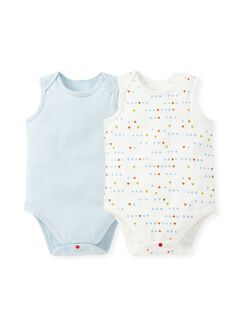 Geometry Baby Cotton Sleeveless Bodysuit 2 Pack, Light Blue, hi-res