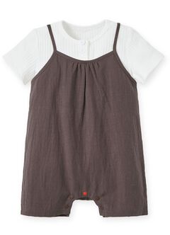 Baby Short Sleeve Romper, Taupe, hi-res