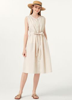 Button-through S/L Maternity & Nursing Dress, Khaki, hi-res