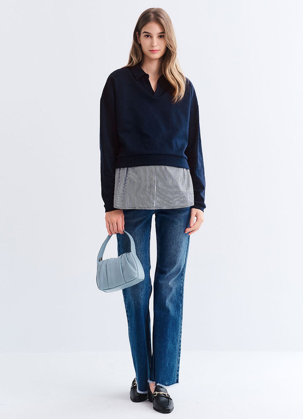 Skipper Collar 2 in 1 Maternity & Nursing Layered Jumper, Navy, hi-res image number 5