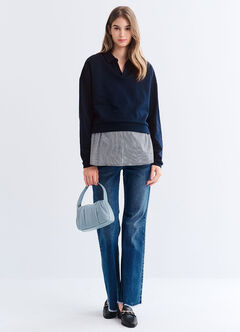 Skipper Collar 2 in 1 Maternity & Nursing Layered Jumper, Navy, hi-res