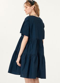 Flared Hem Cotton Maternity & Nursing Dress, Navy, hi-res