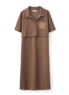 Waffle M&N Polo Dress, Mink, hi-res