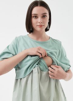 Umbrella Hem Short Sleeve Maternity & Nursing Top, , hi-res