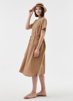Cotton Maternity & Nursing Shirt Dress, Camel, hi-res