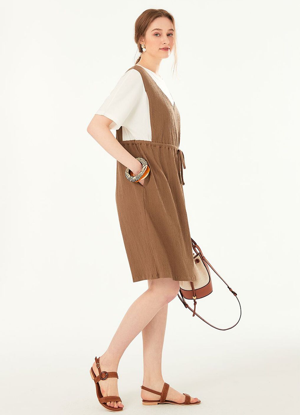 2 in 1 Splicing Maternity & Nursing Dress, Mink, hi-res image number 2