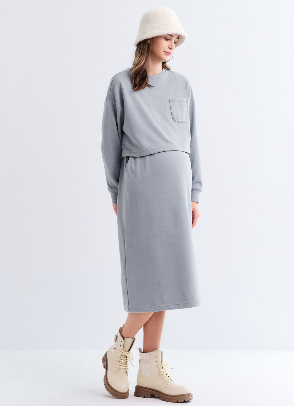 Back Slit Maternity & Nursing Two-Piece Dress, Sage, hi-res image number 1