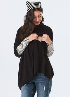2 in 1 Maternity & Nursing Loose Top, Black, hi-res