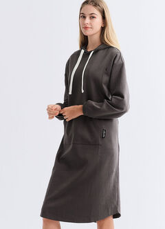Relaxed Cotton Maternity & Nursing Hoodie Dress, Charcoal, hi-res