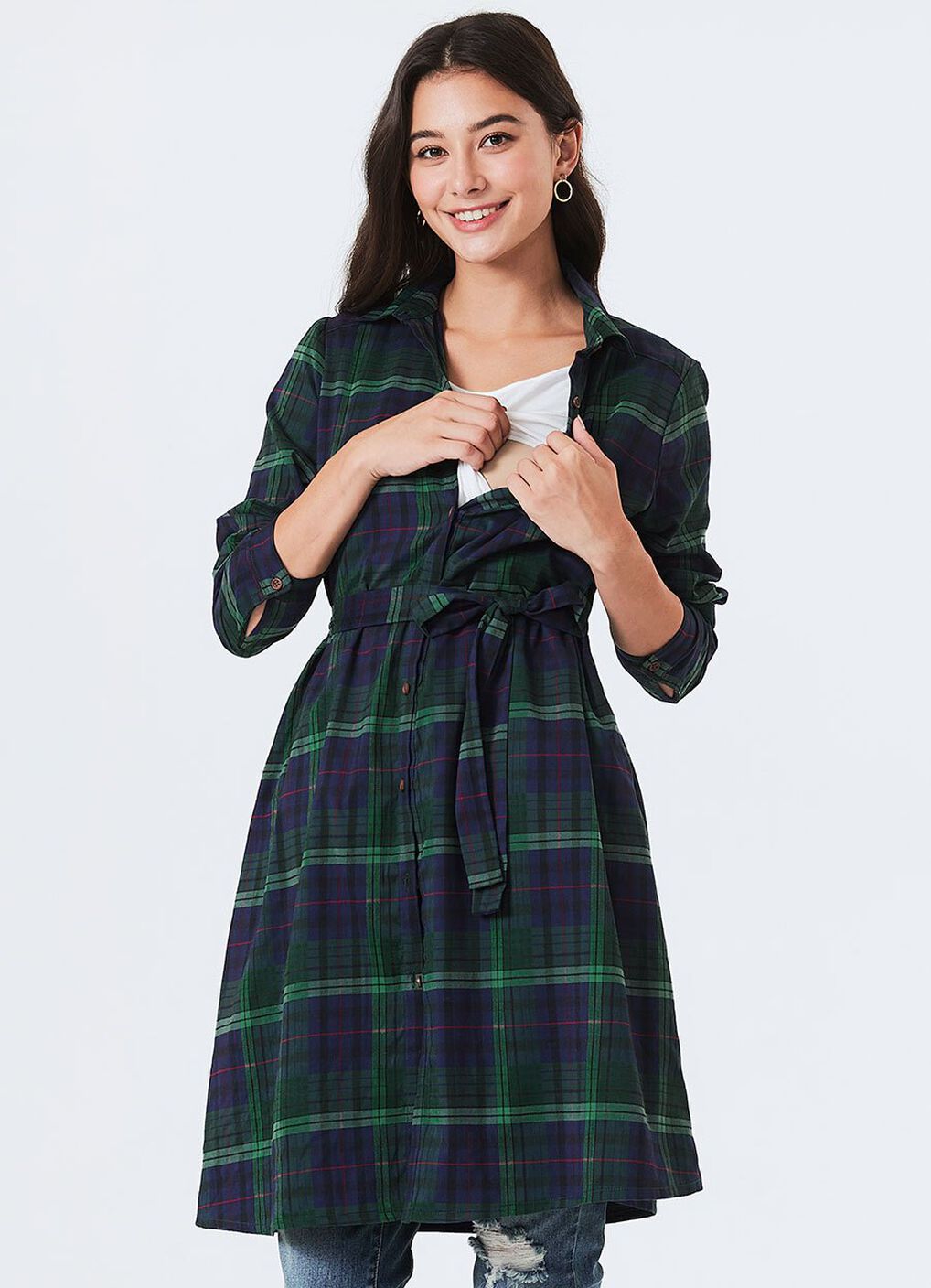 Classic Plaid Maternity & Nursing Shirt Dress, , hi-res image number 1