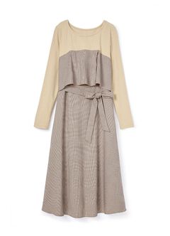 Splicing Maternity & Nursing Dress, Khaki, hi-res