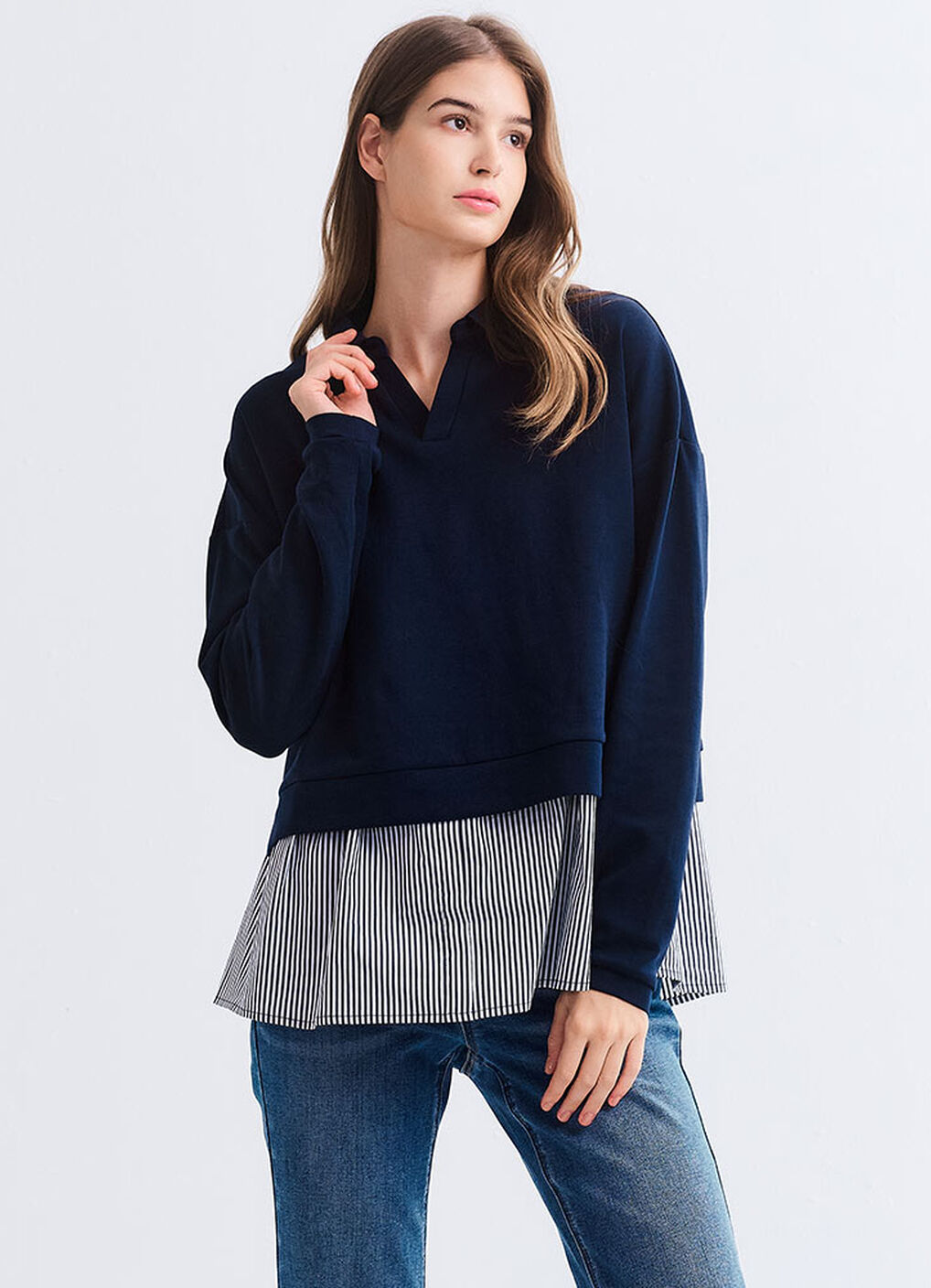 Skipper Collar 2 in 1 Maternity & Nursing Layered Jumper, Navy, hi-res image number 0