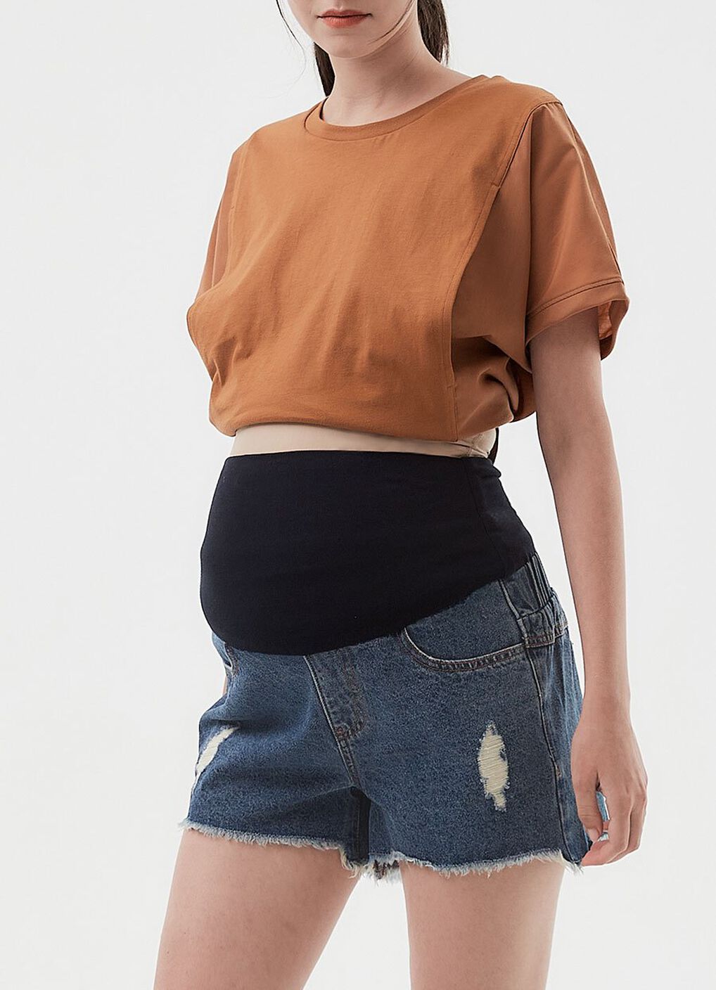 Raw Hem Maternity Denim Shorts, , hi-res image number 2