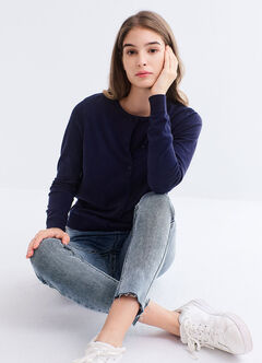 Knitted Crew Neck Maternity & Nursing Cardigan, Navy, hi-res
