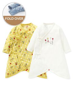 Disney Winnie The Pooh Newborn Cotton L/S Romper 2 Pcs Pack, Yellow, hi-res