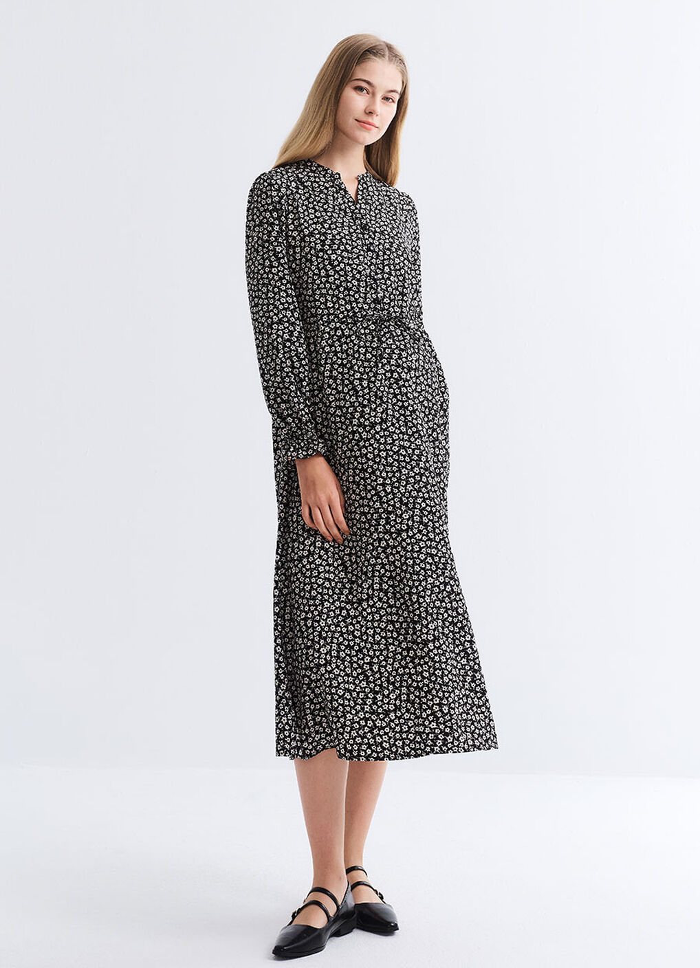Half Placket Maternity & Nursing Dress, Black, hi-res image number 2