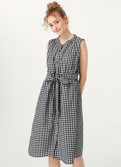 Button-through S/L Maternity & Nursing Dress, Black, hi-res