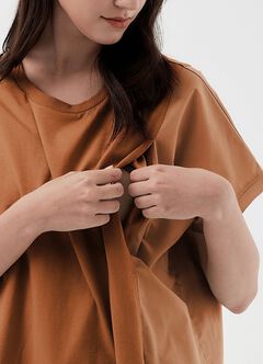 Blend Spilt Hem Maternity & Nursing Top, Brown, hi-res