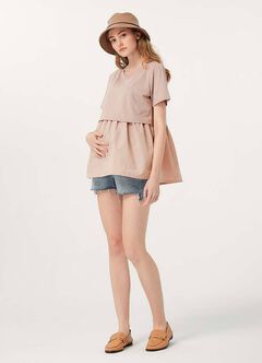 Frayed Hem Maternity Denim Shorts, , hi-res