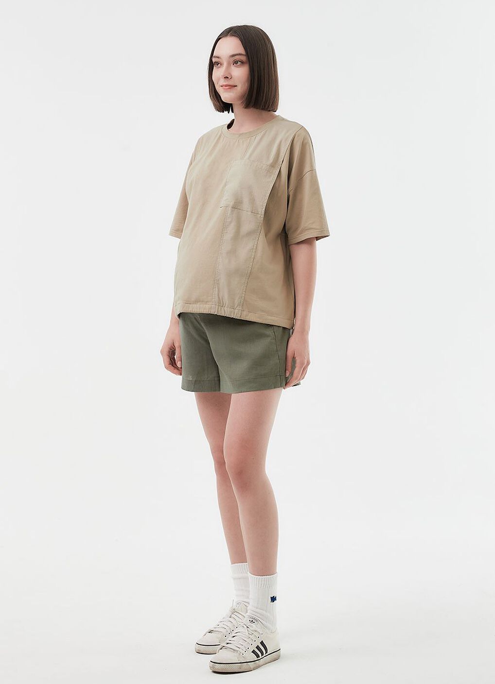 Blend Short Sleeve Maternity & Nursing Top, Khaki, hi-res image number 2