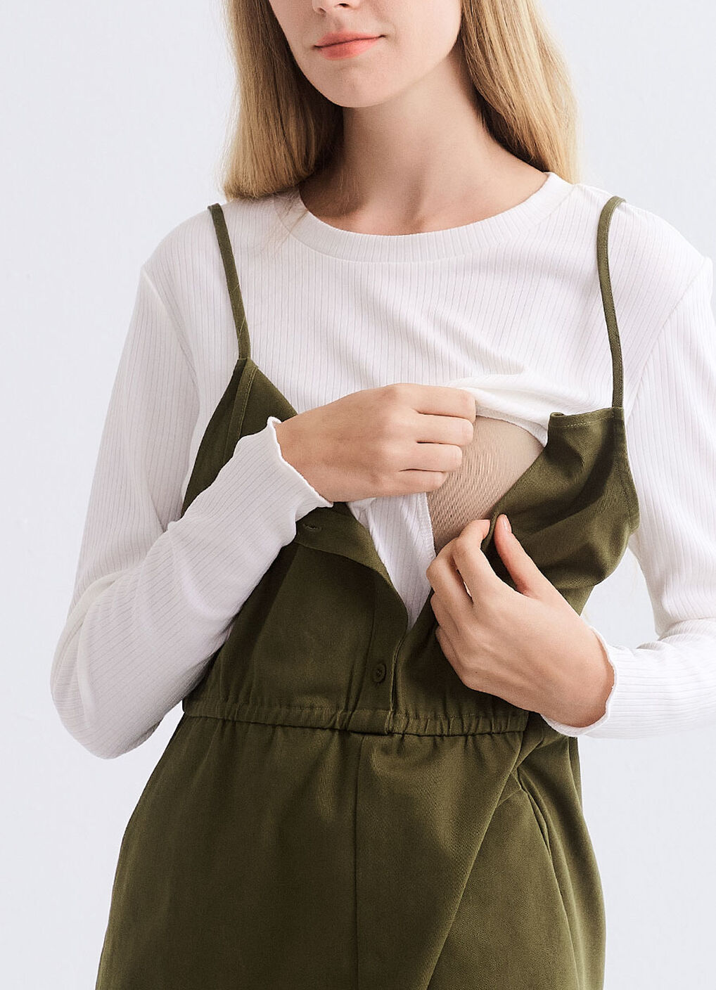 2 in 1 Maternity & Nursing Spliced Dress, Olive, hi-res image number 3