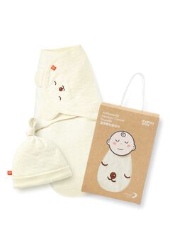 Antibacterial Newborn Cocoon Swaddle Gift Set-Sleeping Bear, Cream, hi-res