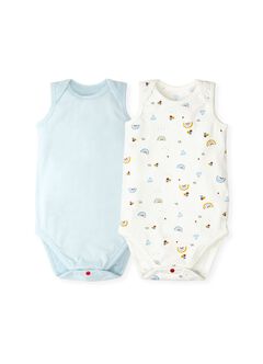 Baby Cotton Sleeveless Bodysuit 2 Pack, Light Blue, hi-res