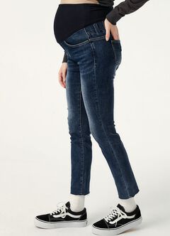 Raw Hem Maternity Slim Straight Jeans, Navy, hi-res