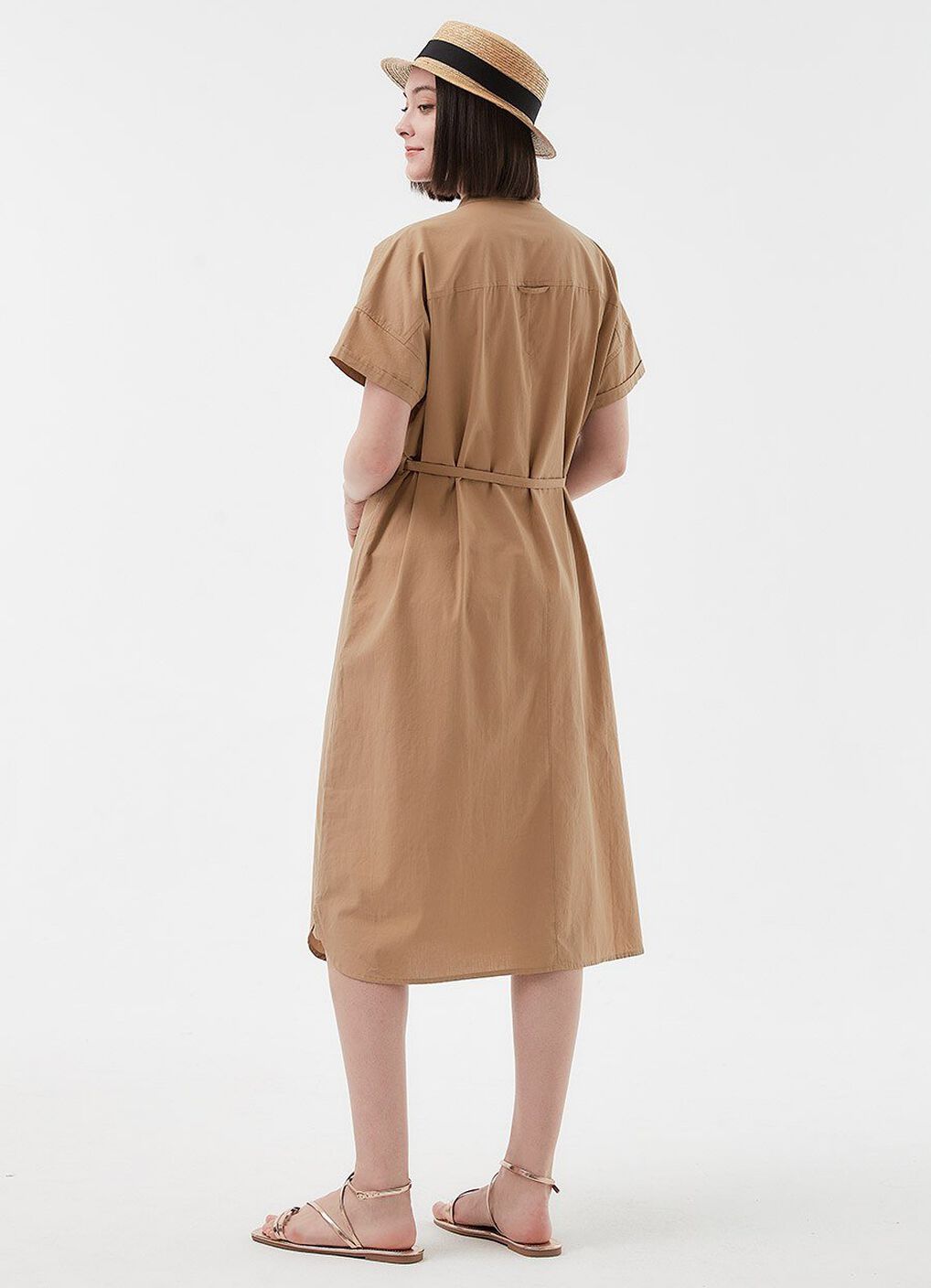 Cotton Maternity & Nursing Shirt Dress, Camel, hi-res image number 4