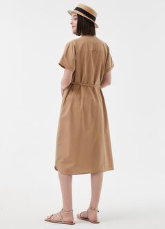 Cotton Maternity & Nursing Shirt Dress, Camel, hi-res