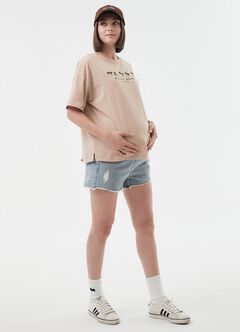 Raw Hem Maternity Denim Shorts, Light Blue, hi-res