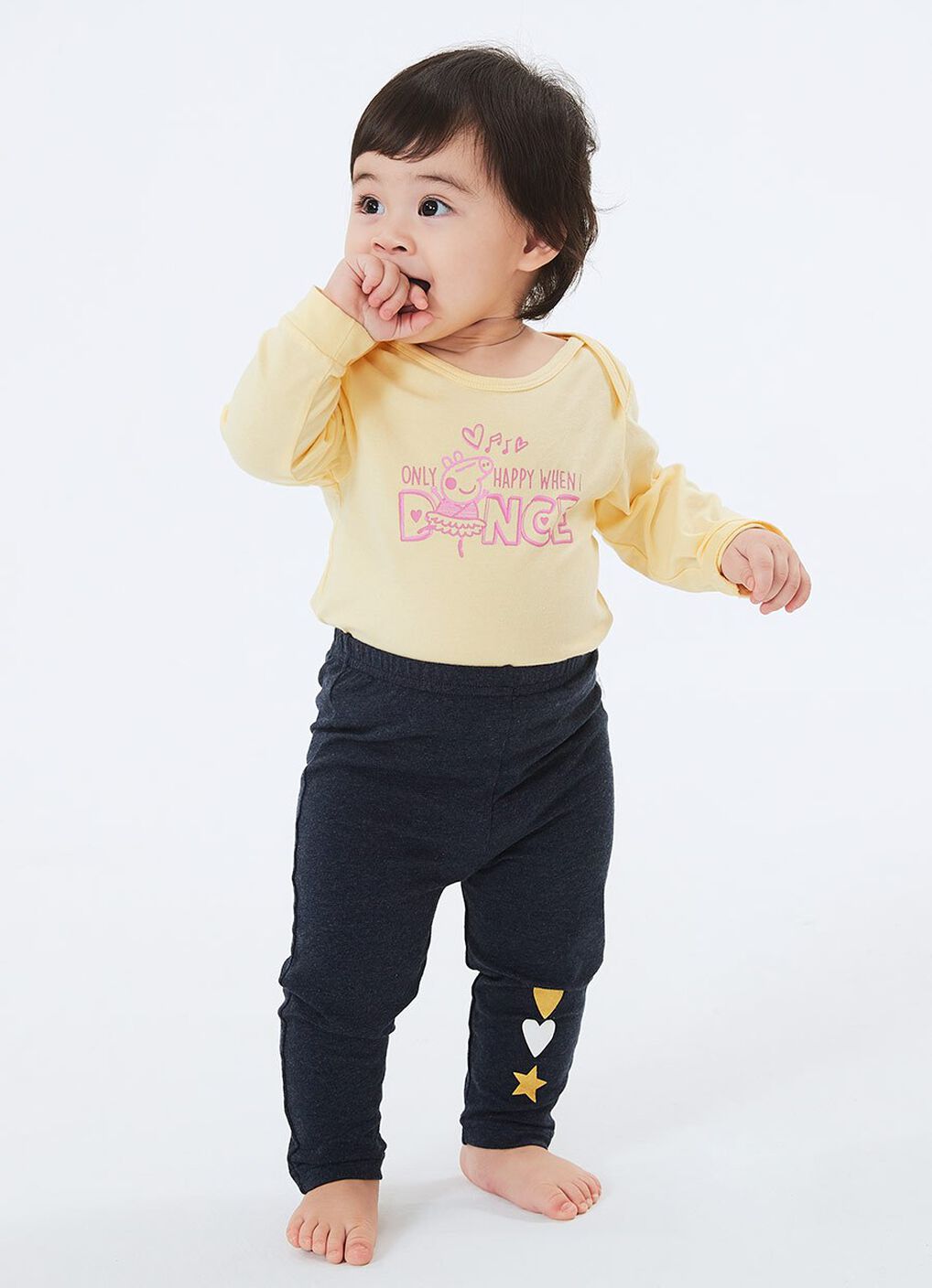 Dancing Peppa Pig Baby Cotton Long Sleeve Bodysuit, , hi-res image number 1