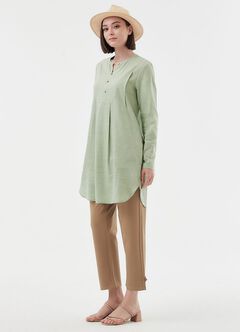 Half Button Round Neck Maternity & Nursing Long Top, Lime, hi-res