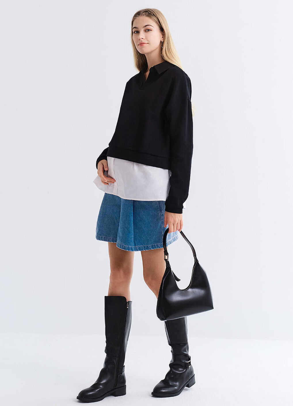 Skipper Collar 2 in 1 Maternity & Nursing Layered Jumper, Black, hi-res image number 3