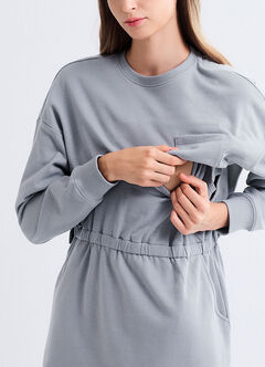 Back Slit Maternity & Nursing Two-Piece Dress, Sage, hi-res