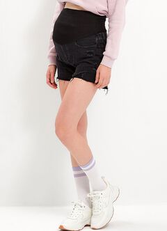 Raw Hem Ripped Maternity Denim Shorts, , hi-res
