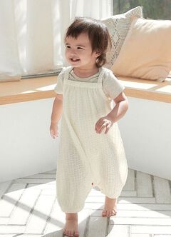 Spaghetti Strap Baby Bib Shorts, Cream, hi-res