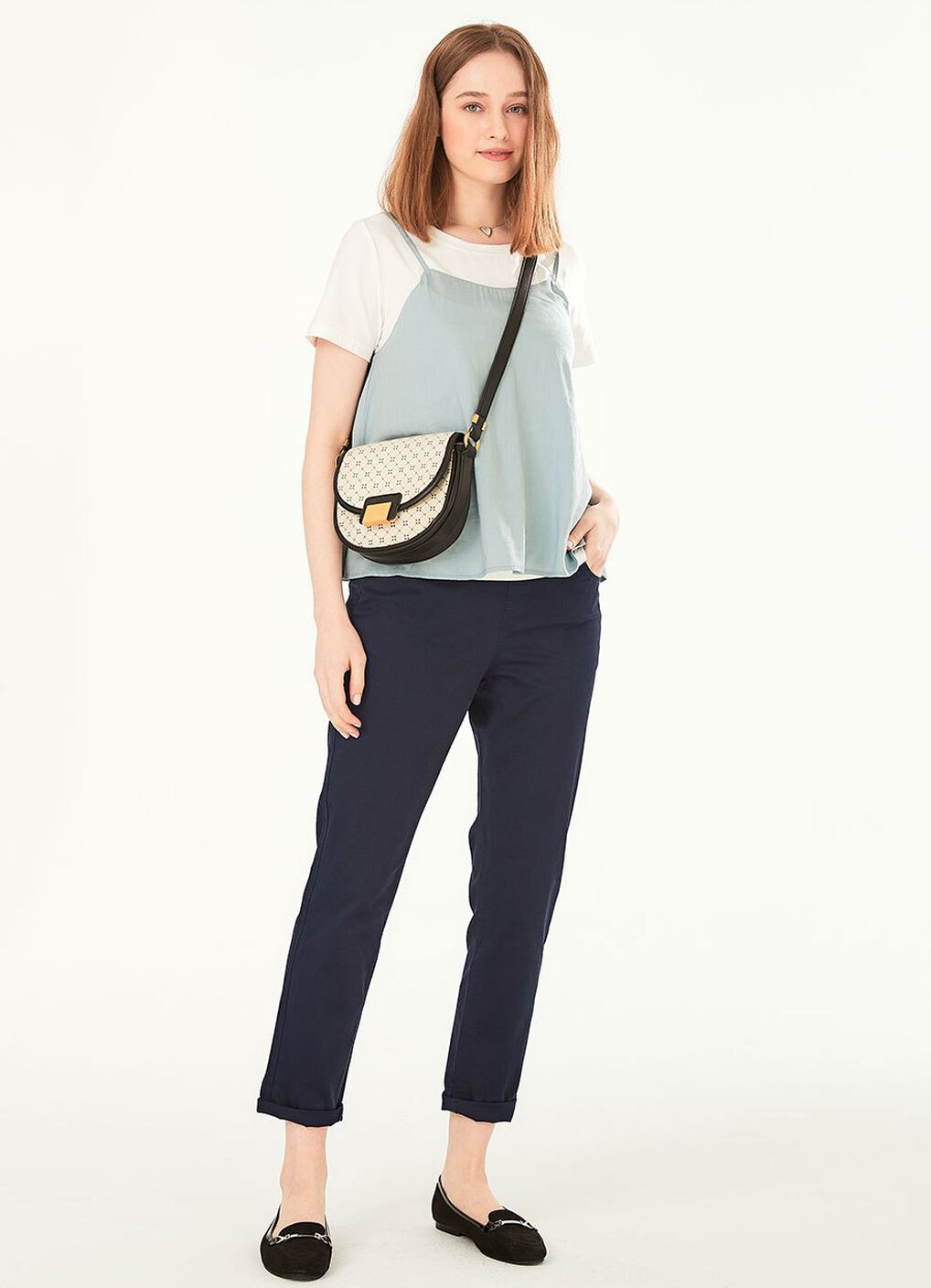 Cotton Maternity Slim Pants, Navy, hi-res image number 3