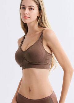 Ultra Breezy Seamless Maternity & Nursing Bra, Brown, hi-res