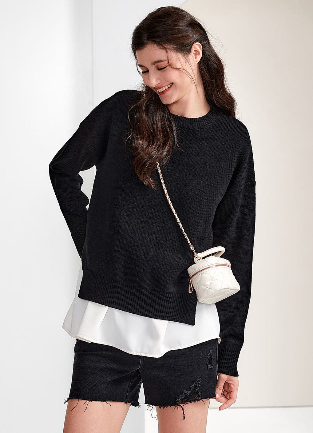 Knitted 2 in 1 Maternity & Nursing Layered Jumper, Black, hi-res image number 5