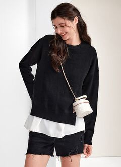 Knitted 2 in 1 Maternity & Nursing Layered Jumper, Black, hi-res